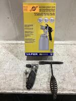 SHOP BOX W/ VAPER SIPHON FEED SPRAY GUN, AIR ANGLE DIE GRINDER AND CHIPPING TOOL