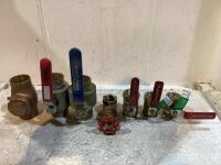SHOP BOX W/ ASSORTMENT OF VALVES (MILWAWKEE, AQUA-DYNAMIC, B&K AND MISCELLANEOUS)