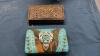 (2) WESTERN STYLE WALLETS, SCONCE LIGHT, METAL CHAIR DECOR PIECE - 2
