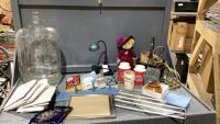 GLASS CARBOY + BOX W/LAMP, HANGER, PATTERNS, DECOR