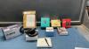 2K WEBCAM, IP CAMERAL, CAR PHONE HOLDERS, 2 IN 1 CHARGING DOCKS, SMALL BOX OF STYLUS PENS, REPLACEMENT HEADPHONE COVERS