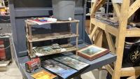 SHOE RACK, FRAMED PRINTS + SPIN MOP BUCKET, SOCK STRETCHER,