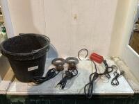 BUCKET W/ (5) ASSORTED STOCK TANK HEATERS