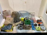 BOX OF JOHN DEER/ KOYO BEARINGS, TIMKEN BALL BEARING, 2 CHAINS & A BOX OF 3/8 PLOW BOLTS