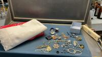 COSTUME JEWELRY, WATCH & BANQUET SIZE TABLECLOTH