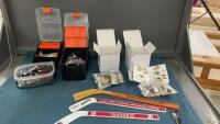 MISC SMALL LEGO KITS & (3) MINI HOCKEY STICKS