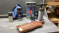 (2)BOXES - HAND AIR PUMP, CUTTING BOARD, THERMOS