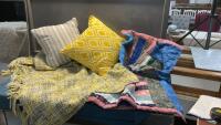 (2). THROW PILLOWS, BLANKET, & LAP QUILT