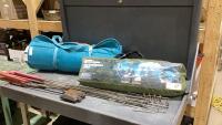 (3)ITEMS - SCREEN HOUSE, MEMORY FOAM ROLL UP BEACH MAT + CAMPFIRE TOOLS