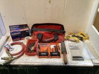 MILWAWKEE TOOL BAG W/ SANDING SPONGE KIT, WHIP HOSES, DRILL BITS & MISCELLANEOUS