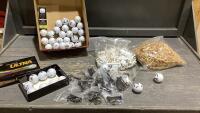 BOX OF GOLF BALLS, TEES, MARKERS