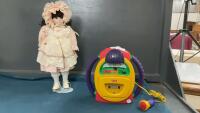 FISHER PRICE KARAOKE MACHINE & PORCELAIN DOLL