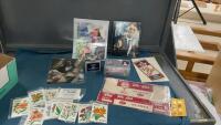 MISC COLLECTIBLES - TERRI CLARK PICTURE, FOOTBALL TRADING CARDS, VINTAGE ICE CREAM BOX, EAGLE HEAD PINS