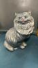 GREY CERAMIC CAT, NEW TWIN SHEET SET, TOWEL RAGS - 3