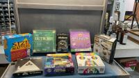 BOX OF BOARD GAMES - OURTBURST, SCRIBBLISH, A GAME OF CAT & MOUSE, ABALONE, ETC