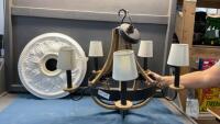 LARGE &ldquo;WAGON WHEEL&rdquo; LOOK CEILING LIGHT W/ FOAM MEDALLION
