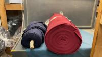 LARGE ROLL OF RED CURRANT JERSEY & SMALL ROLL OF RIBBED NAVY TUBE MATERIAL&hellip;..COTTON/SPANDEX