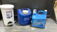 (3)ITEMS - KIRKLAND FABRIC SOFTENER, GOTT WATER JUG, STERILITE GARBAGE CAN
