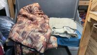 CAMO SLEEPING BAG & (2) FLEECE INSERTS/BLANKETS