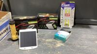 BOX W/(2) SOLAR LED WALL LIGHTS, FLIP IT BATTERY LIGHT, SENSOR LIGHT