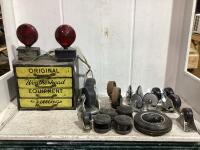 SHOP BOX W/ METAL CABINET, LIGHTS & ASSORTED SWIVEL/RIDGID CASTOR WHEELS