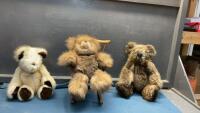 (3) TEDDY BEAR MADE W/ REAL FUR AND A DOLL ROCKING CHAIR