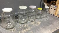 BOX W/(3)LARGE JARS AND (2) MEDIUM SIZE JARS