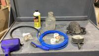 BOX W/KLEEN FLO, KNEE PADS, WIRE BRUSH, HYD HOSE, FILTER, TEFLON TAPE