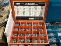 (2) SCREWS ORGANIZER WITH CONTENTS (1) PLASTIC CONTAINER WITH ASSORTED ROLLER BEARINGS
