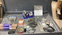 BOX W/CORK GASKET MATERIAL, MOUNTING TAPE, GRINDING DISCS, WIPERS, CLAMPS