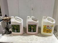 SHOP BOX OF LAMP STAND AND (2) CITROLITE LAMP OIL (1) HOME LAMP OIL