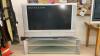 45&rdquo; SONY WEGA TV W/ REMOTE ON GLASS & METAL ENTERTAINMENT STAND