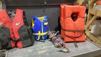 BOX W/LIFE JACKETS, TOW ROPE