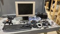 BOX W/MONITOR, WIRELESS KEYBOARD, SHAW BOXES, SELFIE STICK