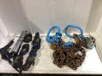 SHOP BOX OF GREASE GUN, (6) STRAPS & SLINGS