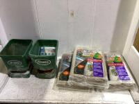 SHOP BOX OF (2) FERTILIZER SPREADER & (3) SEALED BURLAP