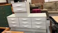 WHITE 9-DRAWER DRESSER & MATCHING SIDE TABLE