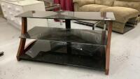 BLACK GLASS & WOOD FRAME SHELF UNIT