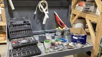 (2) BOXES -ASSORTED SOCKETS , FLASHLIGHTS, TAPE MEASURE, ALLEN WRENCHES