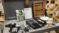 TOTE W/ FOOD SAVER CONTAINERS, COLLECTIBLE SPOON DISPLAY CASE, KNIVES