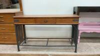 WOOD SOFA TABLE W/ METAL BASE & ONE DRAWER