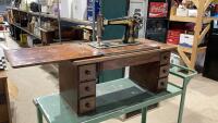 SHELF #14 - (2) ANTIQUE SEWING CABINETS(NO LEGS) WITH SEWING MACHINES