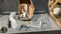 BOX W/SHELF BRACKETS, FIRE EXTINGUISHER HOLDER, PEG + SLAT BOARD HOOKS