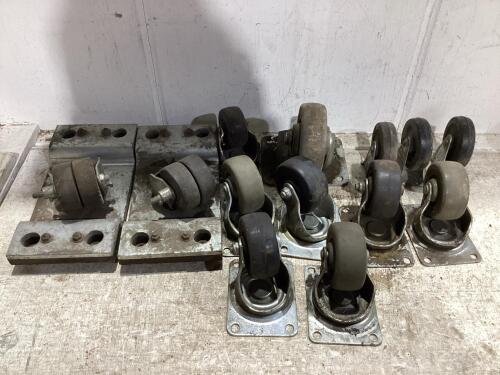 (10) SWIVEL CASTOR WHEELS & (2) RIDGID CASTOR WHEELS