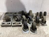 (10) SWIVEL CASTOR WHEELS & (2) RIDGID CASTOR WHEELS