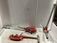 (3) RIDGID PIPE CUTTER, RATCHET PIPE REAMER, (4) DIE-HEADS & PIPE THREADER