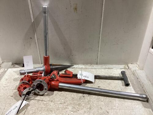 (3) RIDGID PIPE CUTTER, RATCHET PIPE REAMER, (4) DIE-HEADS & PIPE THREADER