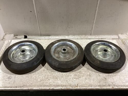 (3) RUBBER WHEEL W/ METAL RIMS