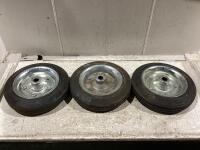 (3) RUBBER WHEEL W/ METAL RIMS
