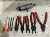 SHOP BOX W/ BLUE-POINT AIR DIE GRINDER, RING PILERS & MISCELLANEOUS